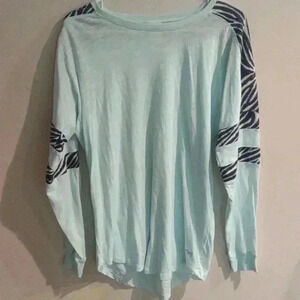 Victoria‎ Secret PINK long sleeve mint green/zebra print T-shirt size small